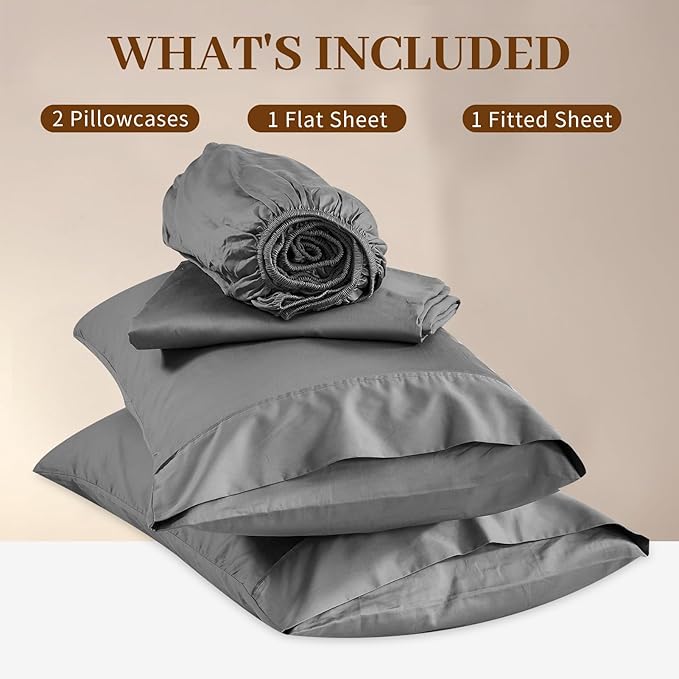 Bedlifes Deep Pocket Sheets 18-24 Inch, California King Size Egyptian Cotton 1000 Thread Count, 4-Piece - Fits Extra Thick Mattresses, Cooling & Breathable (Light Gray)