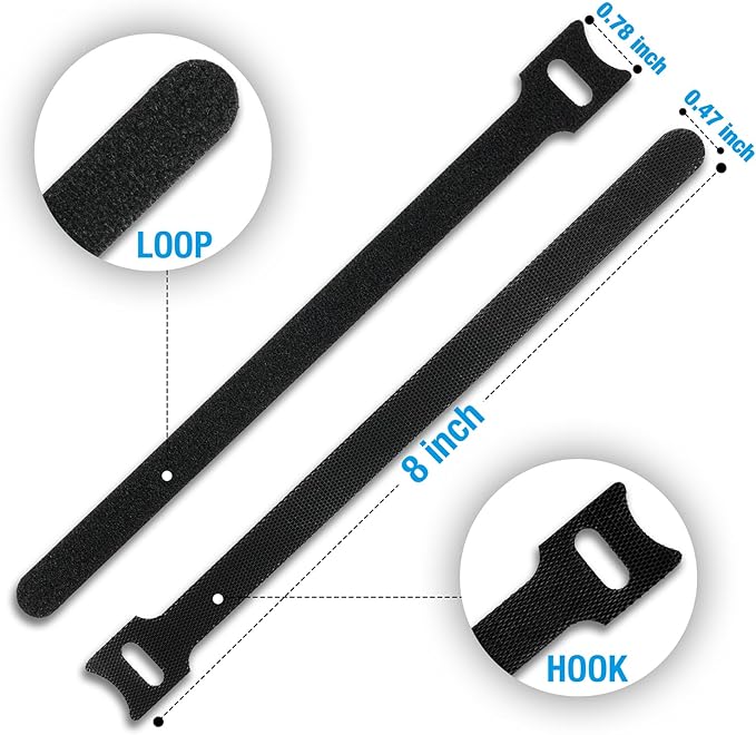 100 PCS 8-Inch Cable Ties, Reusable Cable Management, Under Desk Cord Organizer, Cable Clips and Cord Wrap, Black