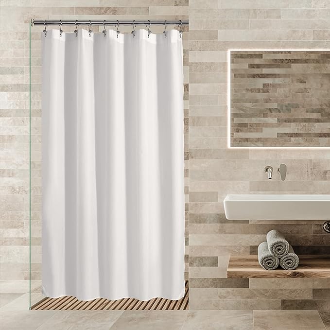 ALYVIA SPRING Stall Fabric Shower Curtain Liner Waterproof - 60" x 72", Soft & Lightweight Stall Size Shower Curtain with Magnets, Machine Washable - 60x72, White