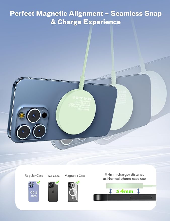 Magnetic Wireless Charger Fast Charge Strong Magnet Charging Pad for iPhone 17/16/15/14/13/12 - Series&AirPods Pro 4-2, Daul Ports, Case-Friendly, Ultra-Slim & Portable for Travel Nightstand Desk