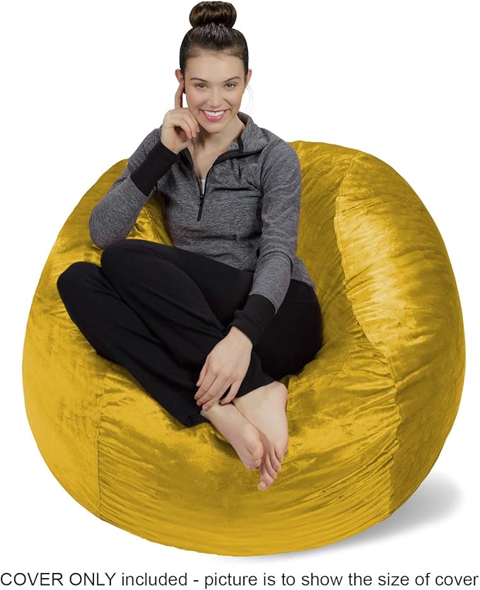 Sofa Sack Bean Bag Chair Cover Only, for Adults and Kids, Without Filling Comfy Fluffy Round or Oval Beanbag Chair Cover Replacement, Lazy Sofa Cover for Reading Chair or Floor Chair, 4-Feet, Lemon