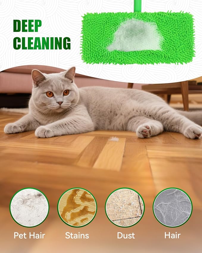 Reusable Microfiber Mop Pads Compatible with Swiffer Sweep & Mop Deluxe and Swiffer Sweeper, Dry Sweeping Cloths & Wet Mopping Cloths, Washable Wet Pads Refill for Hardwood Floor Cleaning, 2 Pack