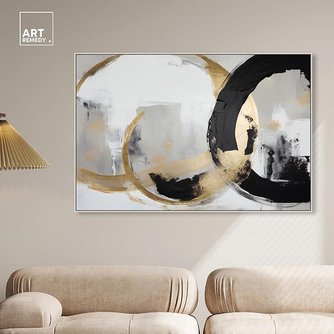 Art Remedy Another Dimension Canvas Modern Black White Abstract Wall Art, Silver Frame, 54" x 36"