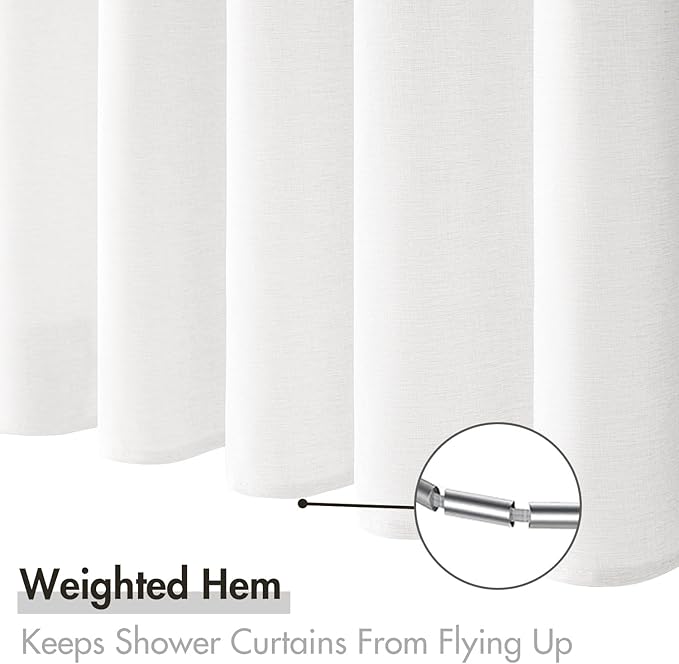 MIULEE Extra Long Linen Shower Curtain 90 Inches Long with 12 Metal Hooks Washable Heavy Fabric Shower Curtain Set Waterproof Thick Cloth Shower Curtains for Bathroom Hotel Bathtub, White