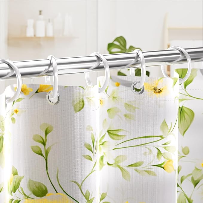 Amazer White Shower Curtain Rings, 24 Pcs Plastic Shower Curtain Hooks, Shower Curtain Hooks Rings for Bathroom Shower Rod, Easy to Snap Closure, O Shape Shower Rings for Curtain