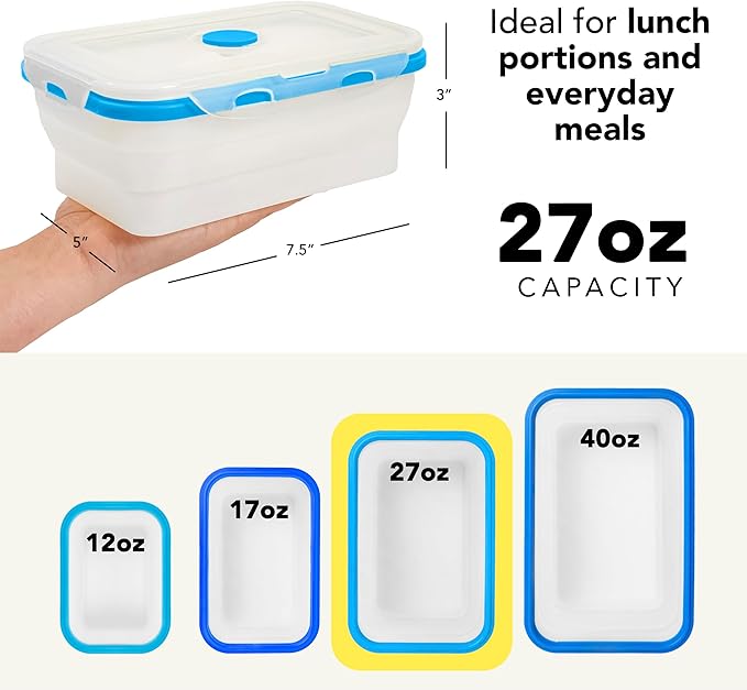 ECOBERI Collapsible Silicone Food Storage Containers, BPA Free, Microwave, Freezer and Dishwasher Safe, Lunch, Meal Prep, Travel, Space-Saving