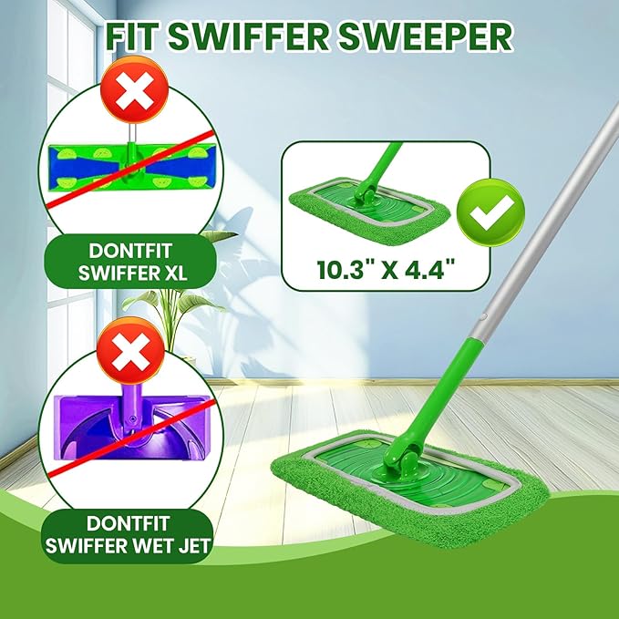 6 Pack Reusable Microfiber Mop Pads - Compatible with Sweeper, Reusable Mop Pads, Washable Dry Cloths & Wet Pads Refill for Hardwood Laminate Tile Floor Cleaning (Green, M)