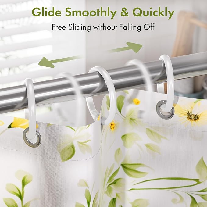 Amazer White Shower Curtain Rings, 24 Pcs Plastic Shower Curtain Hooks, Shower Curtain Hooks Rings for Bathroom Shower Rod, Easy to Snap Closure, O Shape Shower Rings for Curtain