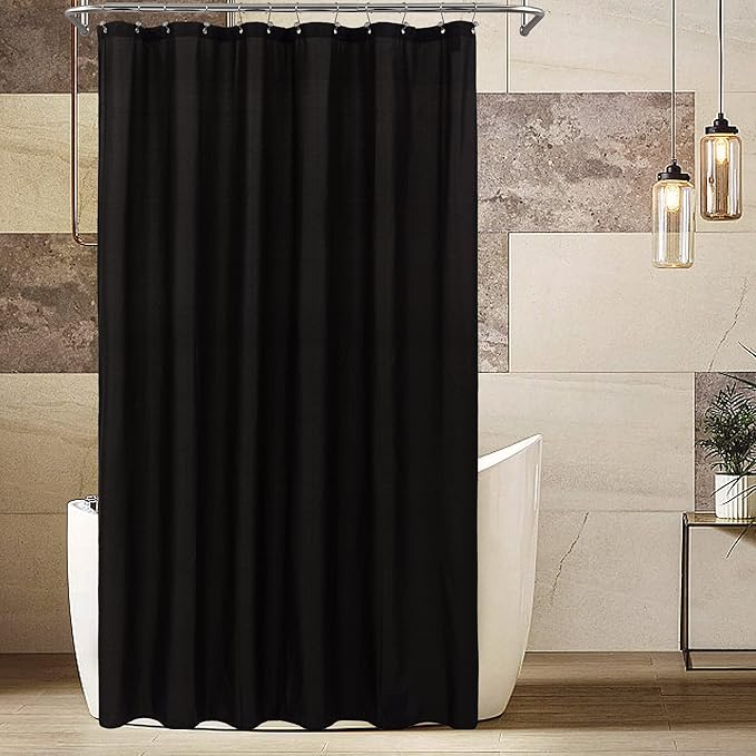 ALYVIA SPRING Extra Long Fabric Shower Curtain Liner Waterproof - 72" x 96", Soft & Lightweight X-Long Shower Curtain with 3 Magnets, Machine Washable - 72x96, Black