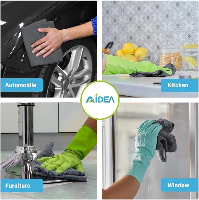 AIDEA Microfiber Cleaning Cloth Grey 50PK, Microfiber Towels for Cars, Premium Car Cloths, Dusting Cloth Lint Free Cleaning Rags for SUVs, House, Kitchen, Window, Workshops,11.5×11.5"