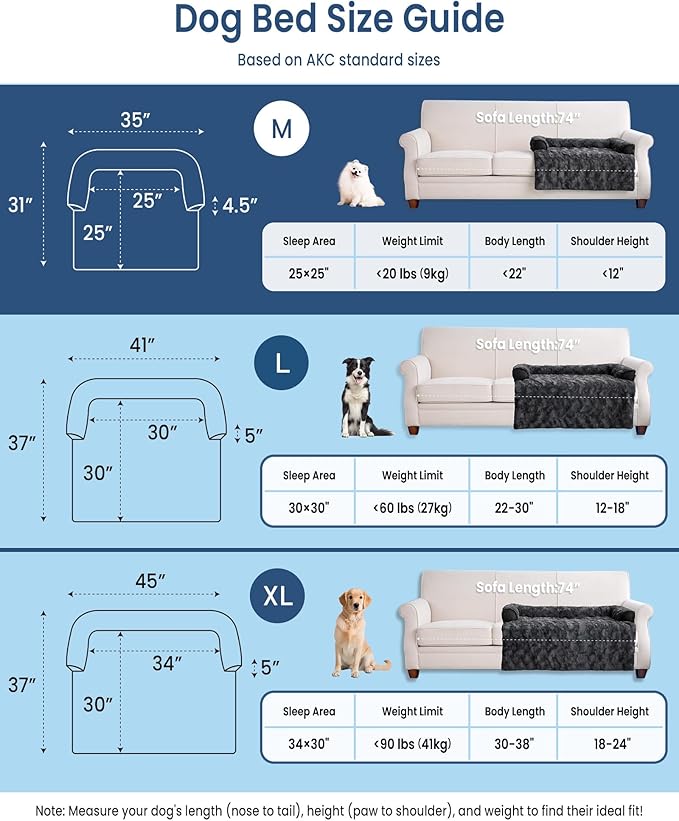 Calming Medium Dog Bed for Couch, 35 x 31 inch Removable Couch Cover for Dogs Washable, Non-Slip Fluffy Plush Dog Sofa Mat for Furniture Protector - Dark Grey