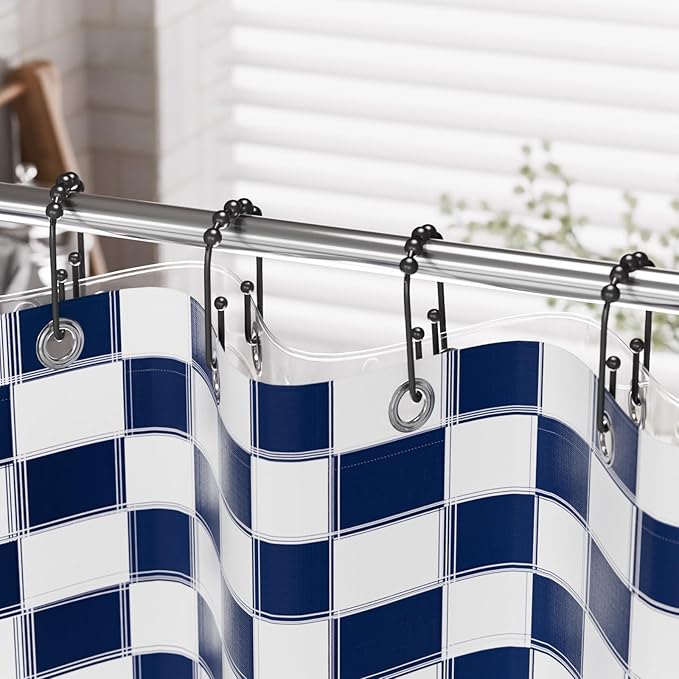 AmazerBath Shower Curtain Hooks, Black Rust Proof Non-Slip Double Hooks for Shower Curtain, Sturdy Metal Rings Bathroom 12Pcs