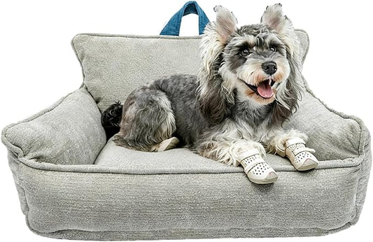 Small Dog Bed, Washable Pet Bed with Removable Cover, with Sides, Carry Handle & Side Pockets .Plush Chenille Orthopedic Pet Bed Couch for Small Breed Dogs & Cats .Calming