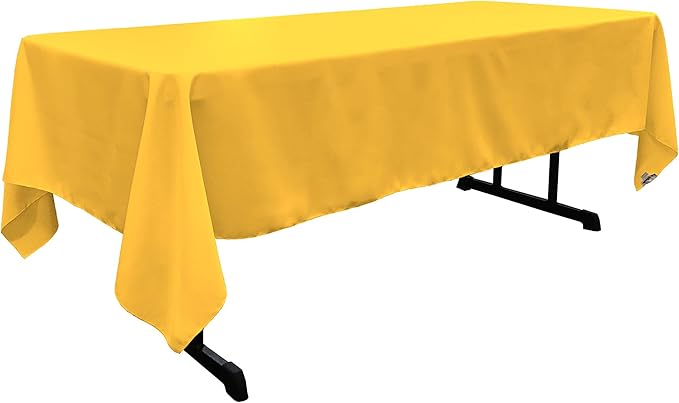 LA Linen Polyester Poplin Washable Rectangular Tablecloth, Stain and Wrinkle Resistant Table Cover 60x102, Fabric Table Cloth for Dinning, Kitchen, Party, Holiday 60 by 102-Inch, Yellow Dark