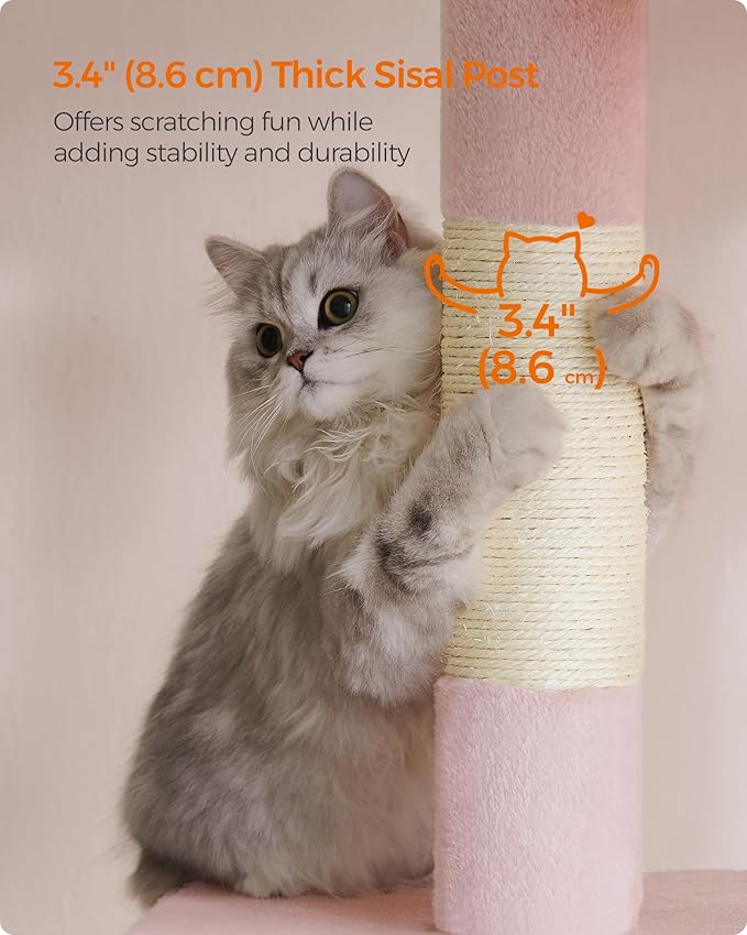 Feandrea Cat Tree, 33.1-Inch Cat Tower, L, Cat Condo for Large Cats up to 16 lb, Large Cat Perch, 2 Cat Caves, Scratching Post, Jelly Pink UPCT061P01