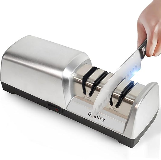 Electric Knife Sharpener for Kitchen – Professional 2-Stage 100% Diamond System with 20° Precision Angle, Fast Sharpening to Restore & Polish Chef Knives (2-Stage Silver)