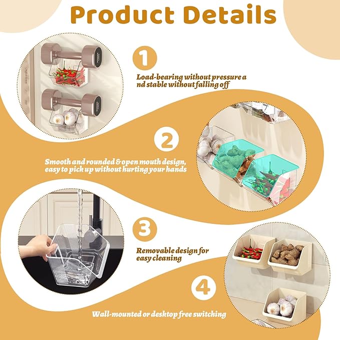 3 Pack Wall Mounted Storage Organizer Bins, Floating Shelves Fridge Organizer Storage Bins, Stackable Organizer Basket for Wall, Refrigerator, Kitchen, Bathroom, Countertops, Pantry (White)