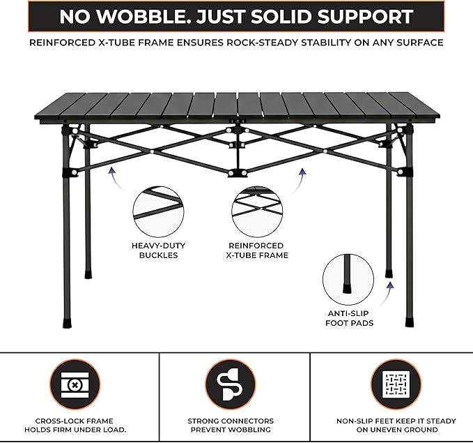 Camping Outdoor Foldable Table W/ Carry Bag - Heavy-duty 3 ft Portable Camping Table for 4-6 People - Aluminum Compact Folding Tables - Black Picnic Table for Backyard BBQ Picnic tables, RV & Beach