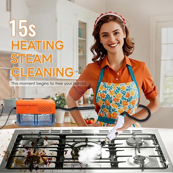 Heavy Duty Handheld Steam Cleaner, 15s Heat-Up, 9-Level Adjustable 2500W Pressurized Steamer for Cleaning with 14 Accessories, Multipurpose Portable Steam Cleanr for Home, Car, Grease, Grout and Tile