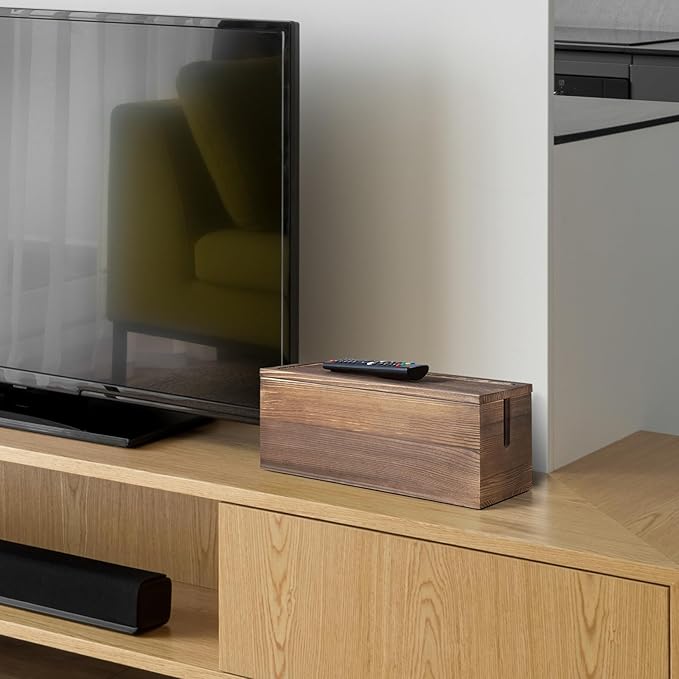 Large Cable Management Box, Burnt Wood Cord Organizer Box for Desk, Floor, Office to Hide Extension Cords Power Stripes Surge Protectors Chargers Wires