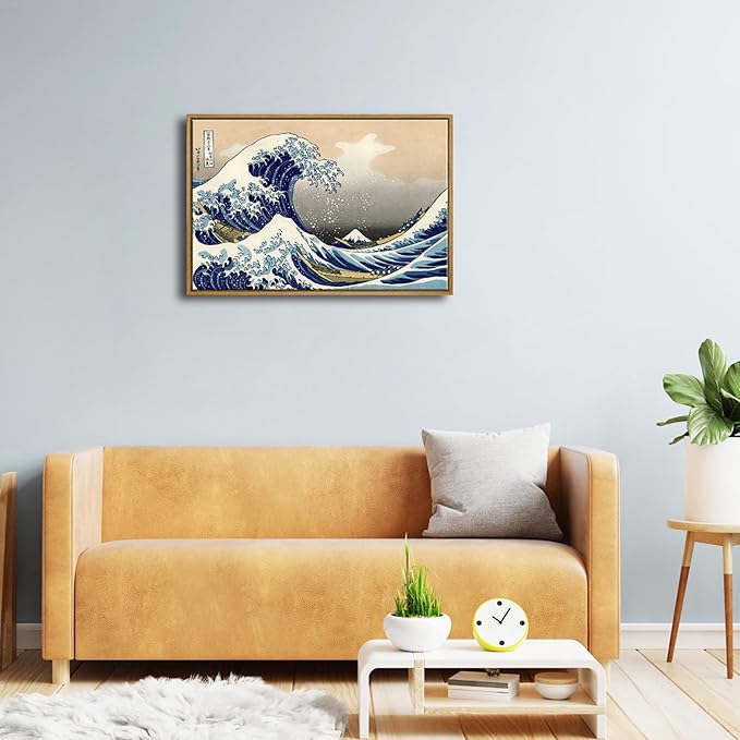 Wieco Art Framed Art Great Wave of Kanagawa Katsushika Hokusai Giclee Canvas Prints Wall Art Abstract Seascape Paintings for Home Living Room Decorations