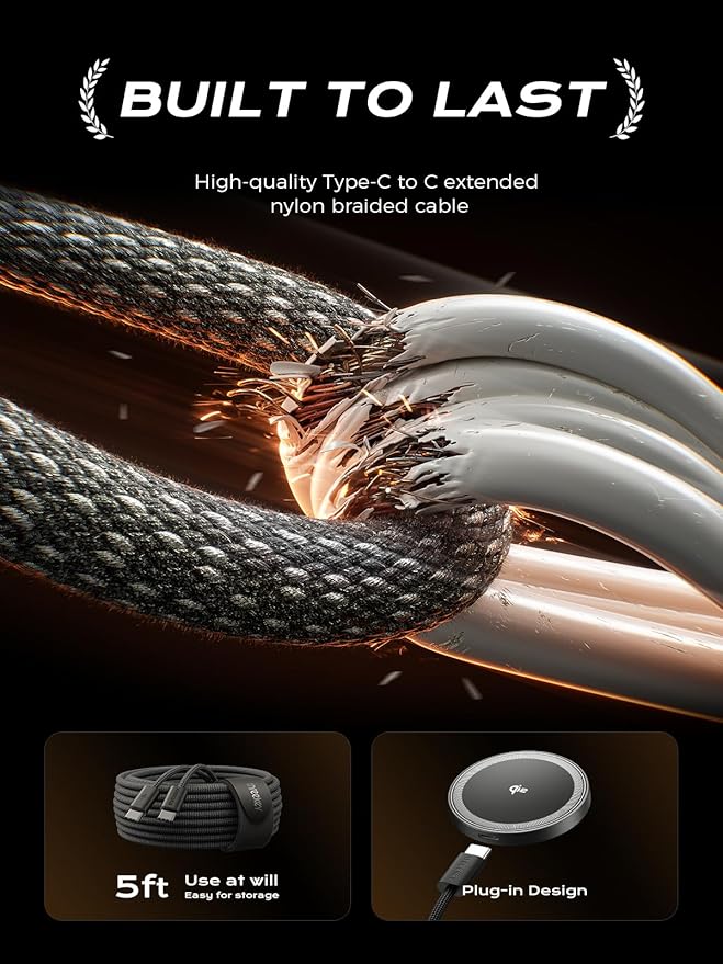 THREEKEY Qi2 MagSafe Charger, Magnetic Charger for iPhone 17/16/15/14/13/12 Series & Galaxy S25 Ultra, Qi2 Wireless Charger Dual-Sided Magnets, 15W Fast Charging Pad with 5FT USB-C Cable (Bronze)