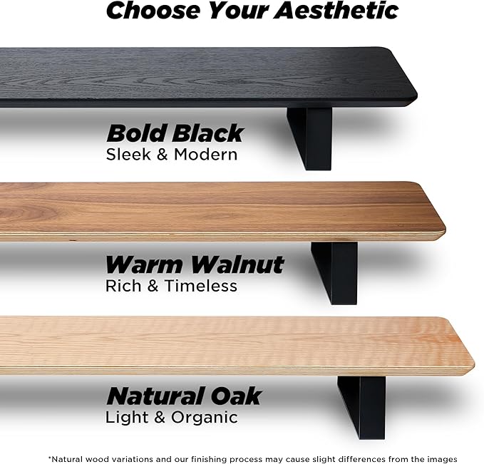 Moodular Wooden Monitor Stand 45.6” (116cm) Large Desk Organizer with Metal Slide Rails for Drawer, Tray, Laptop, Tablet, Phone & Headphones Customizable Riser for Organized Workspace Oak