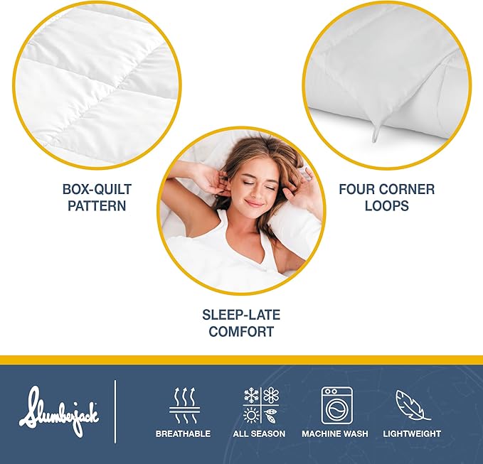 Slumberjack Duvet Insert Queen - Premium Peached Breathable Fabric, Soft & Cozy, Made in USA, Hypoallergenic, Box-Quilt Construction, Machine Washable, Corner Loops