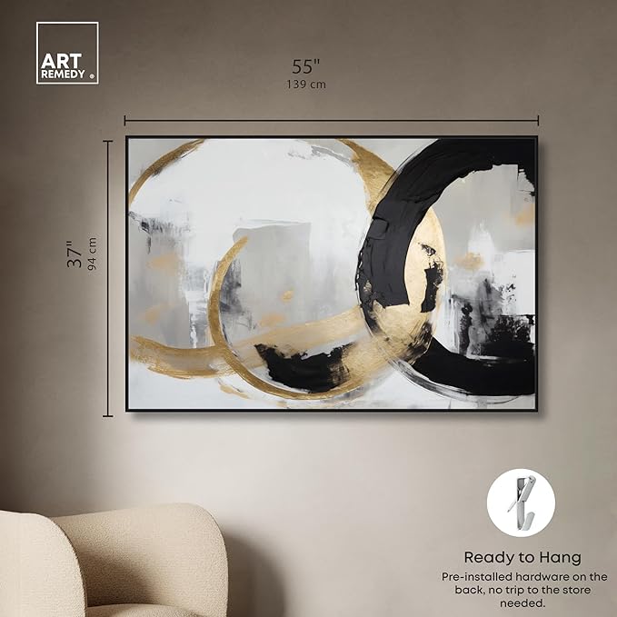 Art Remedy Another Dimension Canvas Modern Black White Abstract Wall Art, Black Frame, 54" x 36"