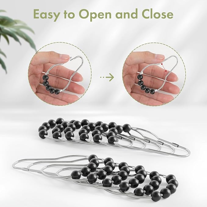 Amazer Black Shower Curtain Hooks, Decorative Rust Proof Acrylic Balls Shower Curtain Hooks, Stainless Steel Shower Hooks for Shower Curtain Bathroom Shower Hooks-Set of 12