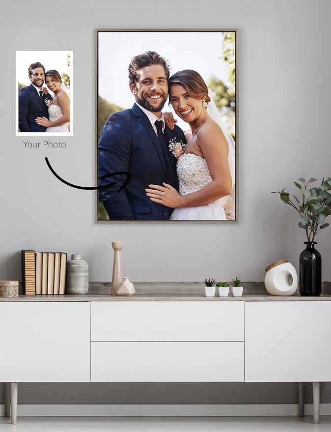 Kate and Laurel Custom Printed Framed Canvas Wall Art, 31.5x41.5 Gray, Sylvie Personal Canvas Print with Your Photos for Bedroom or Living Room Gallery Wall Decor | Printed and Hand Framed in the USA