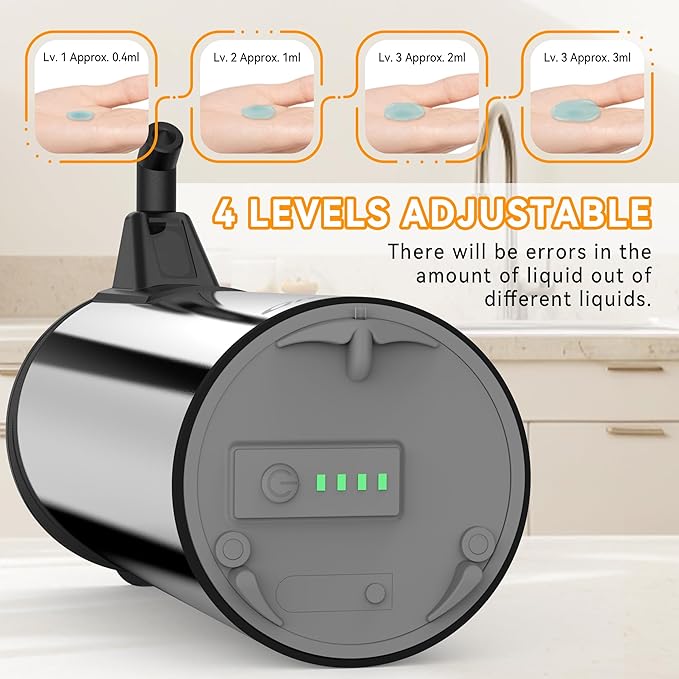 Automatic Soap Dispenser,Stainless Steel Material, Rechargeable Touchless Hand Sanitizer Pump,4 Adjustable Levels Smart Electric Dispenser
