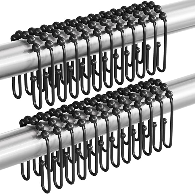 AmazerBath Black Shower Curtain Hooks, Shower Curtain Rings Rust Proof Non-Slip Double Shower Curtain Hooks for Shower Curtain, Sturdy Metal Shower Hooks Rings for Bathroom Shower Rod Hooks 24Pcs