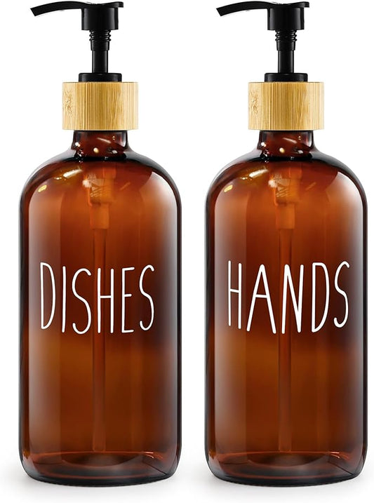 2 Pack Soap Dispenser,17 Oz Refillable Glass Soap Dispenser for Dispense Hand Soap, Dish Soap, Lotion