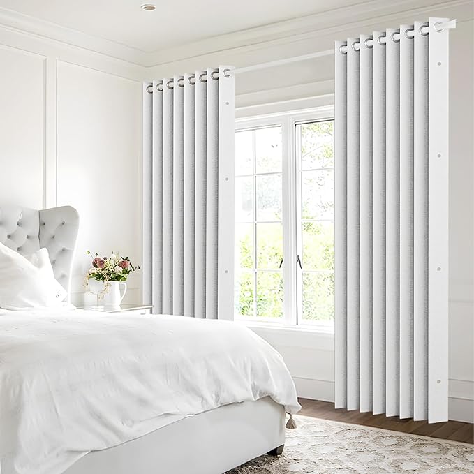 100% Blackout Memory Trained Pleated Curtains with Magnetic Closure, White 100% Blackout Curtain for Bedroom 84 inches Long, 1 Panel, W45 x L84, Greyish White