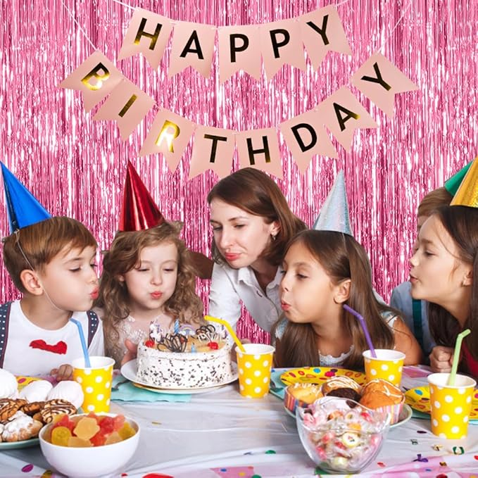 3 Pack Pink Backdrop Birthday Party Decorations Tinsel Foil Fringe Curtains Backdrop Streamer Bachelorette Christmas Graduation Wedding Princess Pink Theme Party Decorations