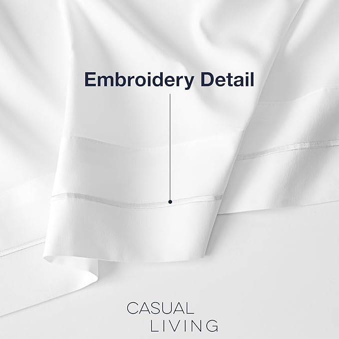 CASUAL LIVING Full Sheets Set 4 Piece Cooling Sheets with 2 Pillowcases Soft Microfiber Hypoallergenic Washable Bed Set Deep Pocket Lightweight Bedding Elasticized for Bedroom, Full, White