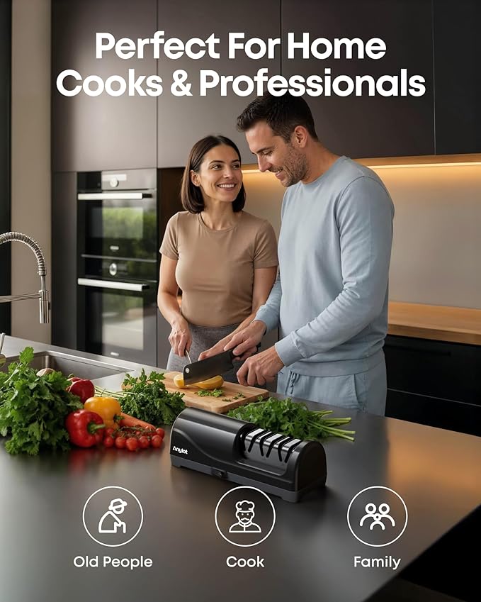 Electric Knife Sharpener for Kitchen Knives, 3-Stage Professional Knife Sharpening System with 100% Diamond Abrasives, 20° Precision Knife Sharpening Angle Guide, afilador de cuchillos electrico