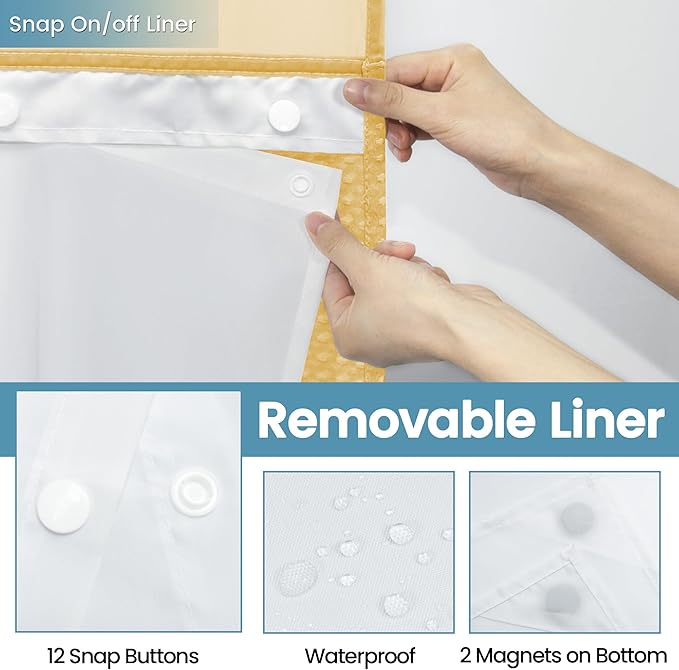 Gold Hotel Shower Curtain - 230GSM Waffle Textured Heavy Duty Thick Fabric Shower Curtains for Bathroom,71W x 74H