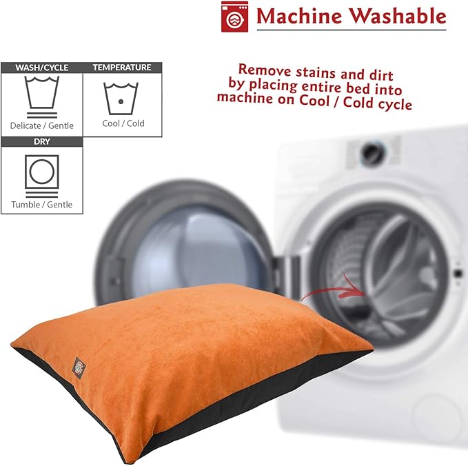 Majestic Pet Rectangle Medium Dog Bed Washable – Non Slip Comfy Pet Bed – Dog Crate Bed Super Value Pillow Dog Bed – Dog Kennel Bed for Sleeping - Dog Bed Medium Breed 35 x 28 Inch – Villa Orange