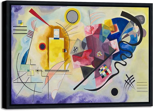 Wieco Art Framed Canvas Wall Art Yellow-Red-Blue, 1925 by Wassily Kandinsky Famous Classic Paintings Abstract Reproductions Canvas Wall Art for Home Decoration
