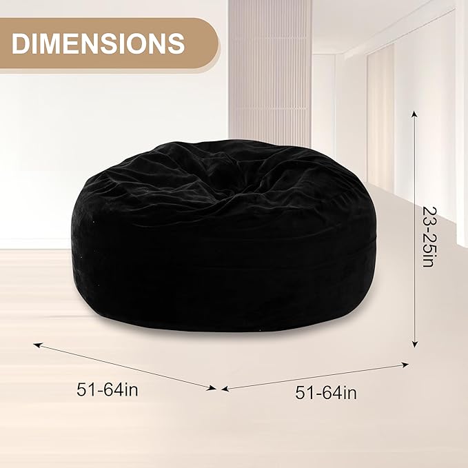 Bean Bag Chair for Adults,5FT Oversize Floor Bean Bags Offers Ample Space for Adults,Memory Foam Giant Bean Bags,Lounger Versatile Design Suits Any Room,Movie Nights,Reading (Black, 5FT)