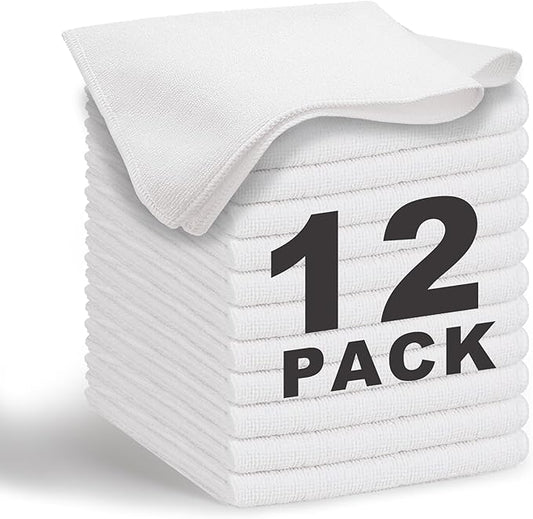 White Microfiber Cleaning Cloth 13"x13", Ultra Soft Absorbent Microfiber Cleaning Rags for Housekeeping Cleaning Supplies, Lint Free Reusable Cleaning Cloths for House Washable, Pack of 12