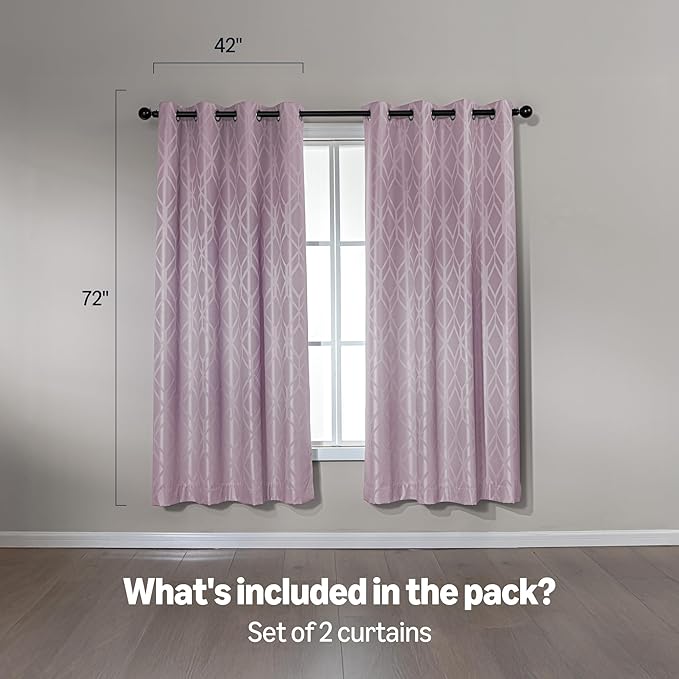 Amazon Basics Jacquard 2-Piece 100% Blackout Curtains, Living Room and Bedroom Drapes, Thermal Insulated Window Treatment, 42"x72", Pink