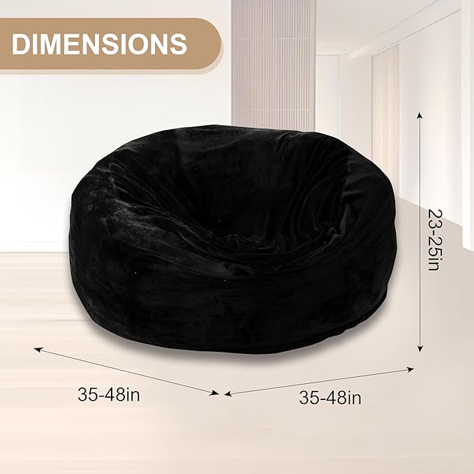 Bean Bag Chair for Adults,4FT Oversize Floor Bean Bags Offers Ample Space for Adults,Memory Foam Giant Bean Bags,Lounger Versatile Design Suits Any Room,Movie Nights,Reading (Black, 4FT)