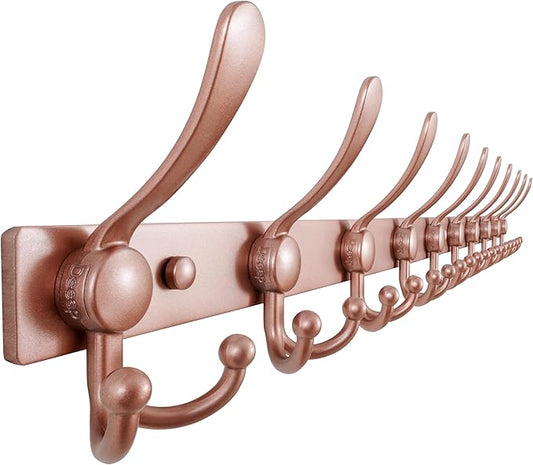 Dseap MaxStrong 2.0 Coat Rack Wall - 37” Long 10 Tri Hooks - Ultra Heavy-Duty Stainless Steel Wall Mount Coat Hanger, Hook Rail for Clothes Hats Jacket Towels Rose Gold