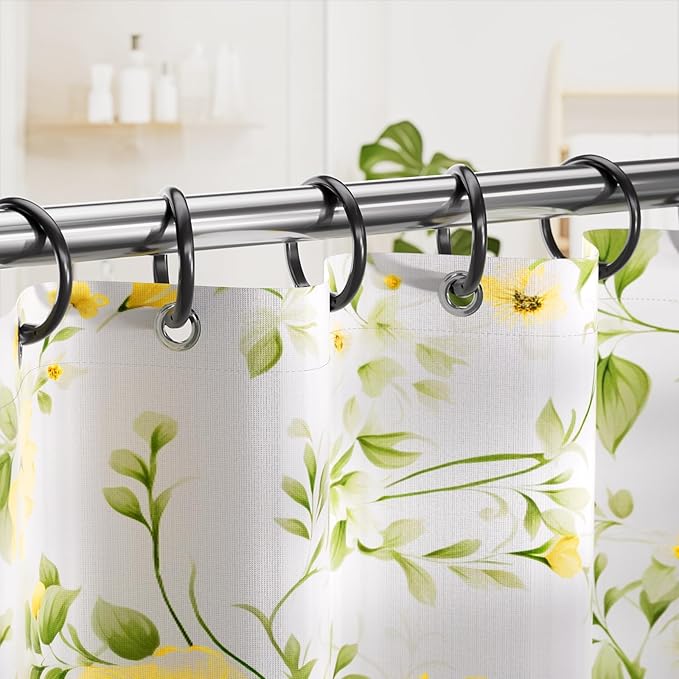 Amazer Shower Curtain Hooks Rings, 24 Pcs Black Shower Curtain Hooks, O Shape Shower Curtain Rings, Easy to Snap Closure Plastic Shower Hooks for Shower Curtain and Liner Bathroom