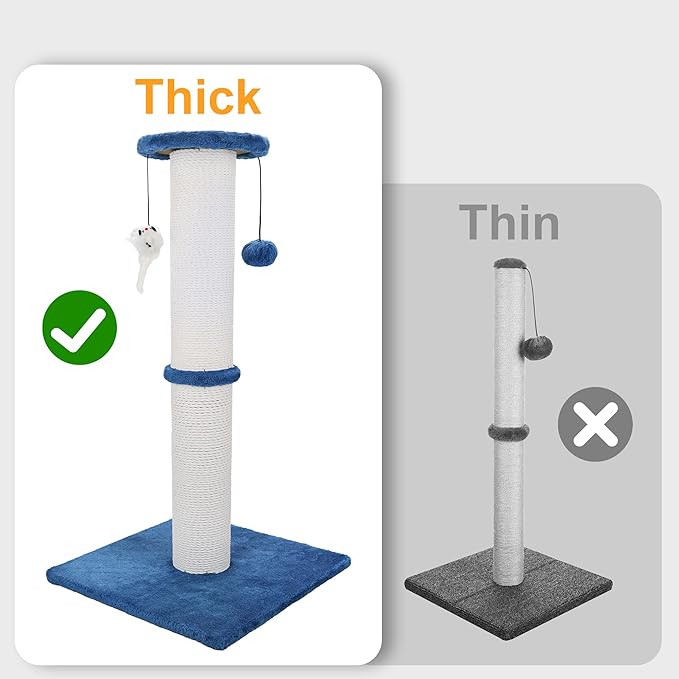 Cat Scratching Post 34 Inches Heavy Duty and Thicker Cat Scratching Post Sisal Rope with Hanging Ball and Mice Scratching Post for Indoor Cats and Adult(Bright Green)