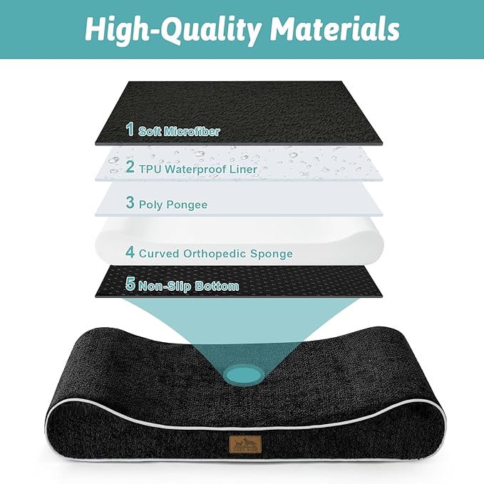 Orthopedic Dog Bed for Small Dogs up to 35 lbs - Removable Washable Cover with Waterproof Lining & Non-Skid Bottom, Cotton-Polyester Blend Boat-Shaped Lounger Mattress, S(30x20x5in), Black