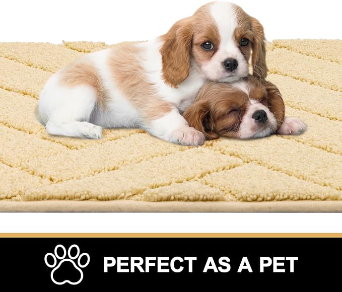 Tindbea Dog Mat for Muddy Paws,Absorbs Moisture Dirt Non-Slip Washable Mud Mat for Dogs,Soft Rubber Backing Front Inside Pet Rug for Entryway, Mud Dog Paws, Patio(20"x48",Beige)